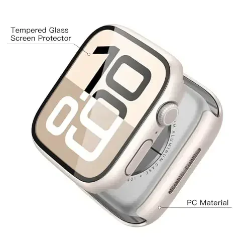 Misxi 2 Pack Tempered Glass Case Compatible for Apple Watch Series 11 (2025) Series 10 46mm, Hard PC Screen Protector Overall Protection Ultra-Thin Scratch-Resistant Cover for iWatch, 2 Starlight - 3