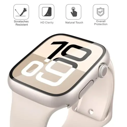 Misxi 2 Pack Tempered Glass Case Compatible for Apple Watch Series 11 (2025) Series 10 46mm, Hard PC Screen Protector Overall Protection Ultra-Thin Scratch-Resistant Cover for iWatch, 2 Starlight - 2