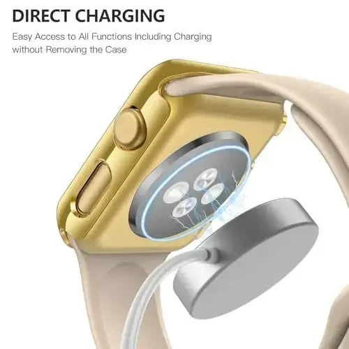 Misxi 2 Pack Tempered Glass Case Compatible for Apple Watch Series 3 Series 2 38mm, Hard PC Screen Protector Overall Protection Scratch-Resistant Cover for iWatch, 1 Gold + 1 Transparent - 6