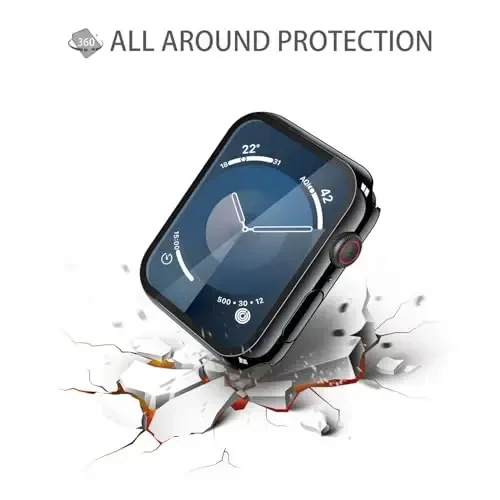 Misxi 2 Pack Tempered Glass Case Compatible for Apple Watch Series 9 Series 8 Series 7 41mm, Hard PC Screen Protector Overall Protection Scratch-Resistant Cover for iWatch, 1 Jet Black + 1 Transparent - 5