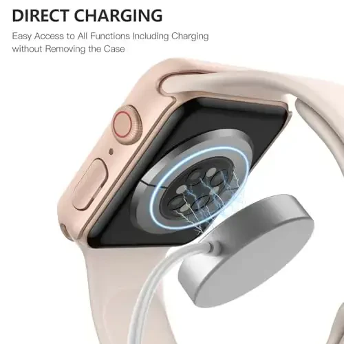 Misxi 2 Pack Tempered Glass Case Compatible for Apple Watch Series 9 Series 8 Series 7 45mm, Hard PC Screen Protector Overall Protection Scratch-Resistant Cover for iWatch, 1 Rose Gold + 1 Transparent - 6