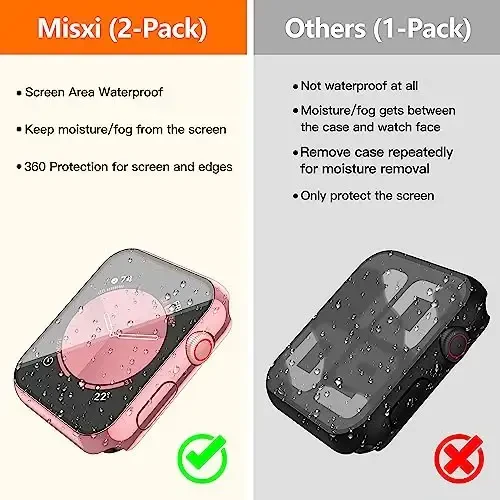 Misxi [2 Pack] Waterproof Anti-Scratch Case with Button for Apple Watch SE 2 (2024) SE Series 6 Series 5 Series 4 40mm, Tempered Glass Screen Protector Cover for iWatch, 1 Rose Pink + 1 Transparent - 3