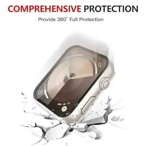 Misxi [2 Pack Waterproof Anti-Scratch Case with Button for Apple Watch Series 9 Series 8 Series 7 45mm, Hard PC Cover with Tempered Glass Screen Protector for iWatch, 1 Starlight + 1 Transparent - 6