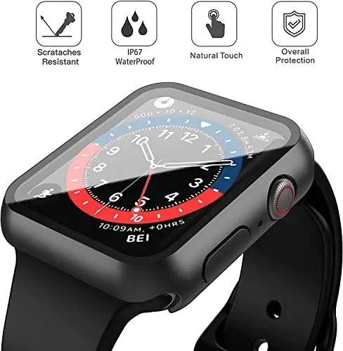 Misxi [2 Pack] Waterproof Black Hard Case with Tempered Glass Compatible with Apple Watch Series 6 SE Series 5 Series 4 44mm, Ultra-Thin Durable Protective Cover for iWatch Screen Protector 
