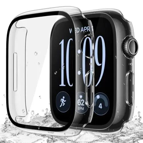 Misxi 2-Pack Waterproof Case for 46mm Apple Watch Series 12 | Cover with 9H Tempered Glass Screen Protector for 12, Ultra-Thin Anti-Fall Protection Anti-Scratch, Crystal Transparent - Misxi