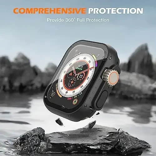 Misxi [2 Pack] Waterproof Case with Button Designed for 49mm Apple Watch Ultra 3 (2025) / Ultra 2 / Ultra, Hard PC Cover with Tempered Glass Screen Protector for iWatch, 1 Black + 1 Transparent - 6