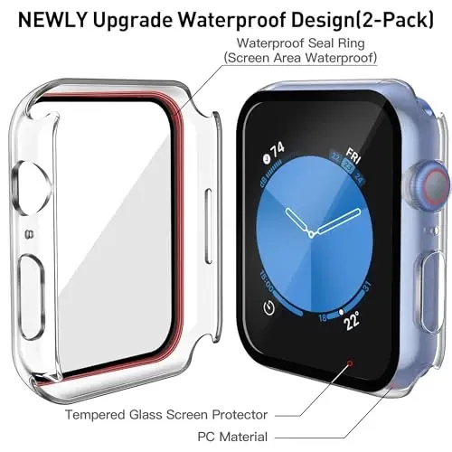 Misxi [2 Pack] Waterproof Hard Case with Tempered Glass Compatible with Apple Watch SE 3 SE 2 SE Series 6 Series 5 Series 4 40mm, Tough Protective Cover for iWatch Screen Protector, Matte Transparent - 4