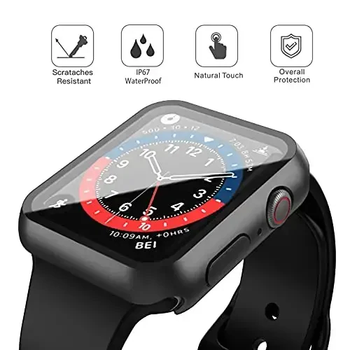 Misxi 2-Pack Waterproof Hard Case with Tempered Glass Compatible with Apple Watch SE 3 SE 2 SE Series 6 Series 5 Series 4 40mm, Ultra-Thin Protective Cover for iWatch Screen Protector, Matte Black - 3