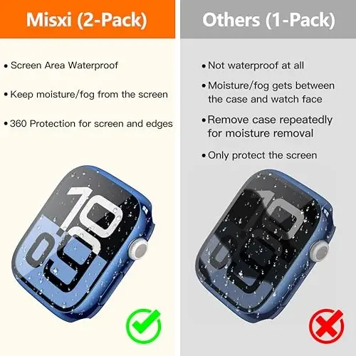 Misxi [2 Pack] Waterproof Hard Case with Tempered Glass Compatible with Apple Watch Series 11 (2025) Series 10 42mm, Overall Protective Cover for iWatch Screen Protector, 1 Blue + 1 Transparent - 3
