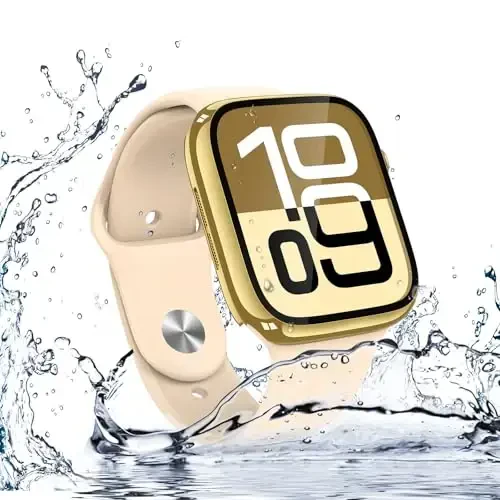 Misxi [2 Pack] Waterproof Hard Case with Tempered Glass Compatible with Apple Watch Series 11 (2025) Series 10 42mm, Overall Protective Cover for iWatch Screen Protector, 1 Gold + 1 Transparent - 6