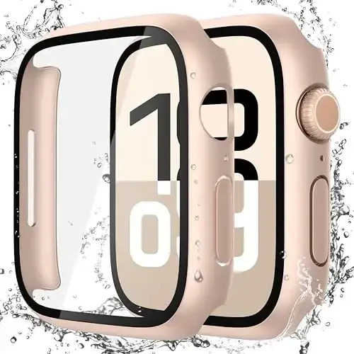 Misxi [2 Pack] Waterproof Hard Case with Tempered Glass Compatible with Apple Watch Series 11 (2025) Series 10 42mm, Overall Protective Cover for iWatch Screen Protector, 1 Rose Gold + 1 Transparent 