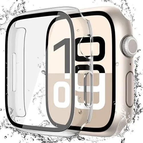 Misxi [2 Pack] Waterproof Hard Case with Tempered Glass Compatible with Apple Watch Series 11 (2025) Series 10 42mm, Overall Protective Cover for iWatch Screen Protector, 1 Starlight + 1 Transparent - 2