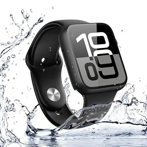 Misxi [2 Pack] Waterproof Hard Case with Tempered Glass Compatible with Apple Watch Series 11 (2025) Series 10 46mm, Overall Protective Cover for iWatch Screen Protector, 1 Black + 1 Transparent 