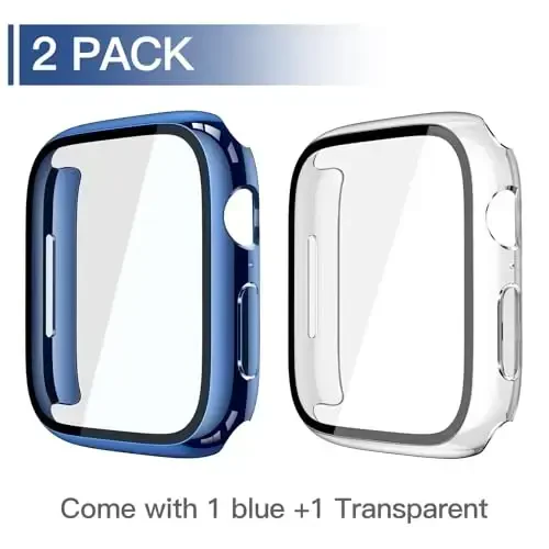 Misxi [2 Pack] Waterproof Hard Case with Tempered Glass Compatible with Apple Watch Series 11 (2025) Series 10 46mm, Overall Protective Cover for iWatch Screen Protector, 1 Blue + 1 Transparent - MISXI (1)