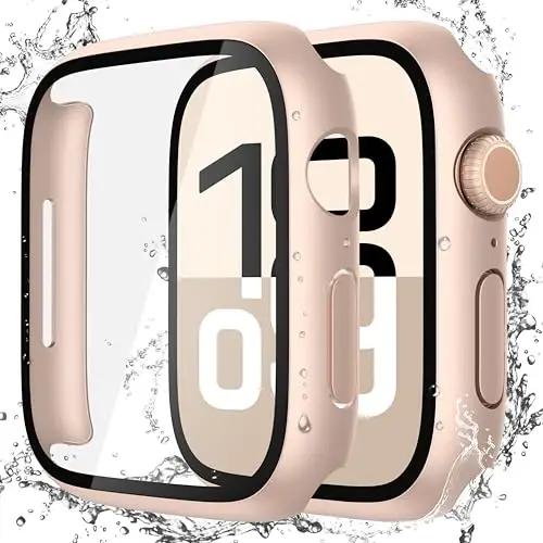 Misxi [2 Pack] Waterproof Hard Case with Tempered Glass Compatible with Apple Watch Series 11 (2025) Series 10 46mm, Overall Protective Cover for iWatch Screen Protector, 1 Rose Gold + 1 Transparent - MISXI (1)