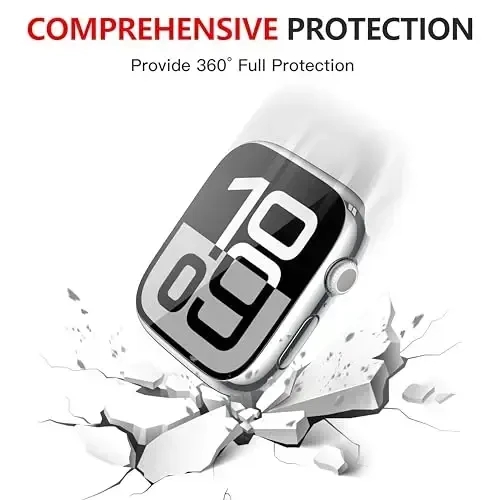 Misxi [2 Pack] Waterproof Hard Case with Tempered Glass Compatible with Apple Watch Series 11 (2025) Series 10 46mm, Overall Protective Cover for iWatch Screen Protector, 1 Silver + 1 Transparent - 6