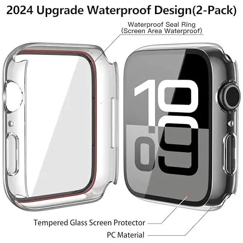Misxi [2 Pack] Waterproof Hard Case with Tempered Glass Compatible with Apple Watch Series 11 (2025) Series 10 46mm, Ultra-Thin Anti-Fall Cover for iWatch Screen Protector, Crystal Transparent - 4