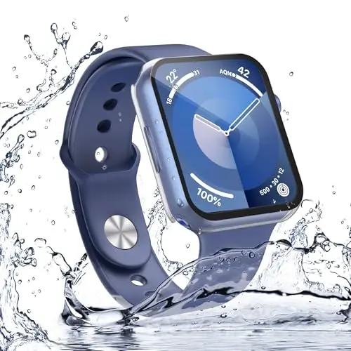 Misxi [2 Pack Waterproof Hard Case with Tempered Glass Compatible with Apple Watch Series 9 (2023) Series 8 Series 7 45mm, Ultra-Thin Tough Cover for iWatch Screen Protector, Matte Transparent 