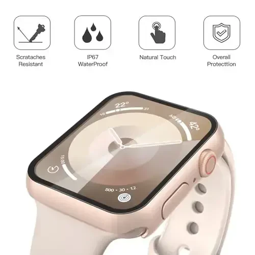 Misxi [2 Pack] Waterproof Hard Case with Tempered Glass Compatible with Apple Watch Series 9 Series 8 Series 7 41mm, Ultra-Thin Cover for iWatch Screen Protector, 1 Rose Gold + 1 Transparent - 4