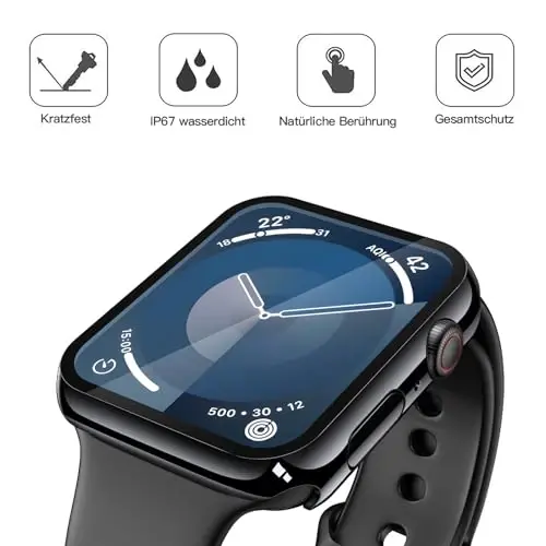 Misxi [2 Pack] Waterproof Hard Case with Tempered Glass Compatible with Apple Watch Series 9 Series 8 Series 7 45mm, Ultra-Thin Cover for iWatch Screen Protector, 1 Jet Black + 1 Transparent - 4