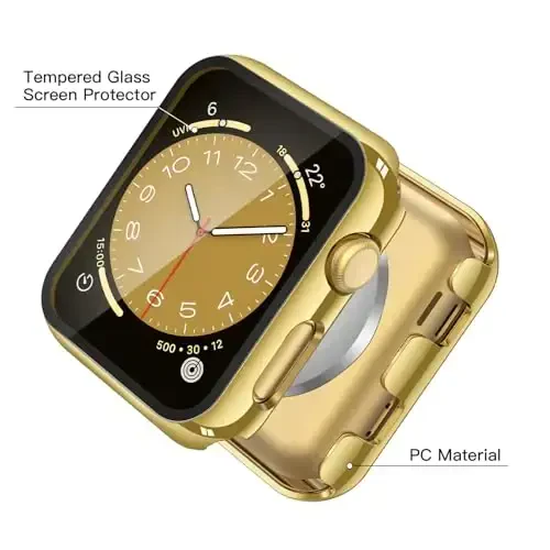 Misxi 2 Pack закалённое стекло чехол Apple Watch Series 3 Series 2 42mm uchun mos, Qattiq PC ekran himoyachisi Umumiy himoya Chizilishga chidamli qopqoq iWatch uchun, 1 oltin + 1 shaffof - 4