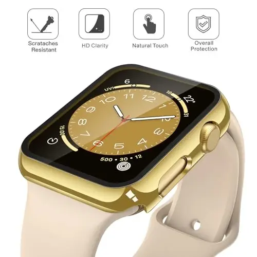 Misxi 2 Pack закалённое стекло чехол Apple Watch Series 3 Series 2 42mm uchun mos, Qattiq PC ekran himoyachisi Umumiy himoya Chizilishga chidamli qopqoq iWatch uchun, 1 oltin + 1 shaffof - 3