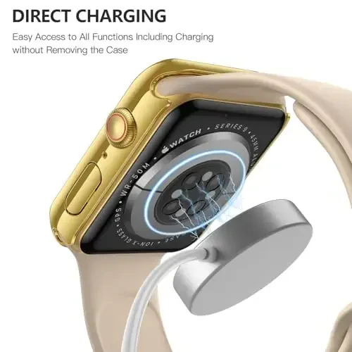 Misxi 2 Pack закалённое стекло қопламаси Apple Watch Series 9 Series 8 Series 7 45mm га мос келади, Қаттиқ компьютер экран ҳимоячиси Умумий ҳимоя Чизиқларга чидамли қоплама iWatch учун, 1 Gold + 1 Шаффоф - 6