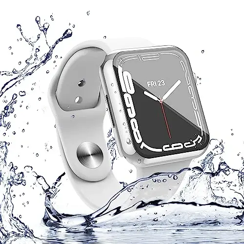 Misxi [2 ta to'plam] Su o'tkazmaydigan chizishga chidamli tugmali Apple Watch Series 6 SE Series 5 Series 4 44mm uchun qopqoq, iWatch uchun qattiq PC qopqoq va temperlangan shisha ekran himoyachisi, 1 kumush + 1 shaffof 