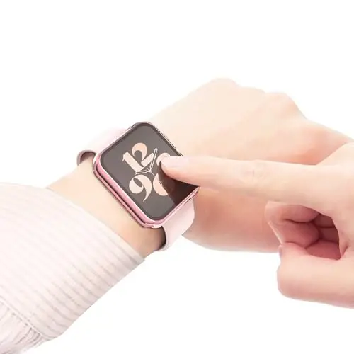 Misxi 2 ta'rifli qattiq PC korpusi + Temperli oyna ekran himoyachisi Apple Watch Series 6 SE Series 5 Series 4 44mm bilan mos keladi, 1 pushti + 1 shaffof 