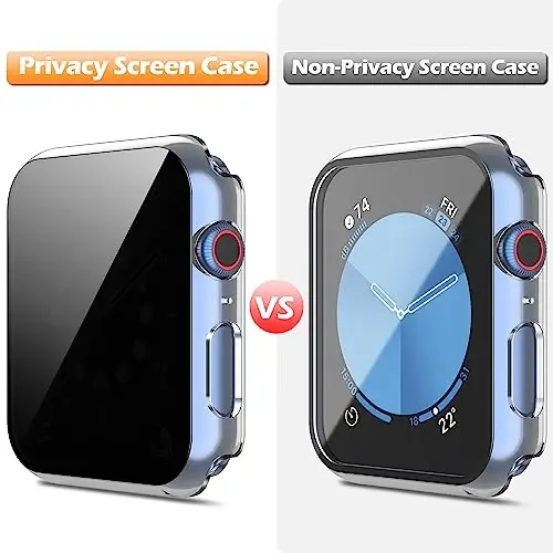 Misxi 2 Pack Protective Privacy PC HD Case for Apple Watch SE 3 (2025) SE 2 SE Series 6 Series 5 Series 4 44mm, Thin Cover with Anti-Spy Tempered Glass Screen Protector for iWatch, 1 Black + 1 Transparent - 4