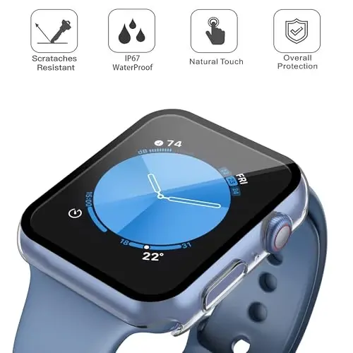 Misxi [2 Pack] Waterproof Case with Button for Apple Watch SE 2 (2024) SE Series 6 Series 5 Series 4 44mm, Anti-Fall PC Cover with Tempered Glass Screen Protector for iWatch, 1 Black + 1 Transparent - 3