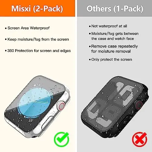 Misxi [2 Pack] Waterproof Case with Button for Apple Watch SE 3 (2025) SE 2 SE Series 6 Series 5 Series 4 40mm, Cover with Tempered Glass Screen Protector for iWatch, 1 Silver + 1 Transparent - 3