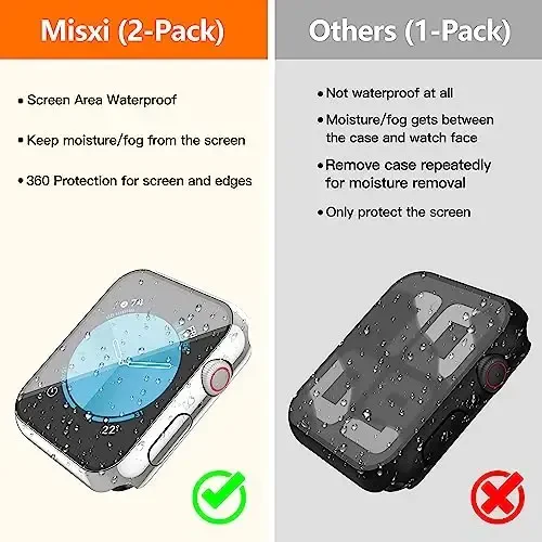 Misxi [2 Pack] Waterproof Case with Button for Apple Watch SE 3 (2025) SE 2 SE Series 6 Series 5 Series 4 40mm, Cover with Tempered Glass Screen Protector for iWatch, 1 Silver + 1 Transparent - 3