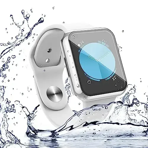 Misxi [2 Pack] Waterproof Case with Button for Apple Watch SE 3 (2025) SE 2 SE Series 6 Series 5 Series 4 40mm, Cover with Tempered Glass Screen Protector for iWatch, 1 Silver + 1 Transparent - 6
