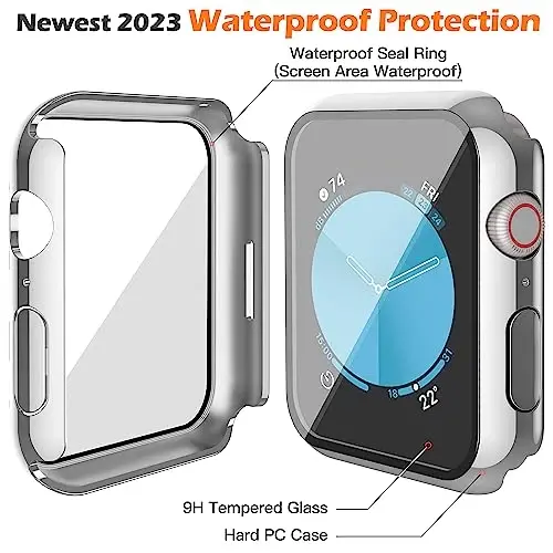 Misxi [2 Pack] Waterproof Case with Button for Apple Watch SE 3 (2025) SE 2 SE Series 6 Series 5 Series 4 40mm, Cover with Tempered Glass Screen Protector for iWatch, 1 Silver + 1 Transparent - 5