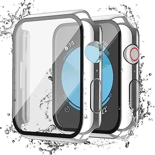 Misxi [2 Pack] Waterproof Case with Button for Apple Watch SE 3 (2025) SE 2 SE Series 6 Series 5 Series 4 40mm, Cover with Tempered Glass Screen Protector for iWatch, 1 Silver + 1 Transparent 