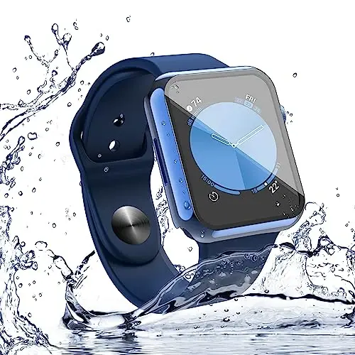 Misxi [2 Pack] Waterproof Case with Button for Apple Watch SE 3 (2025) SE 2 SE Series 6 Series 5 Series 4 40mm, PC Cover with Tempered Glass Screen Protector for iWatch, 1 Blue + 1 Transparent - 6