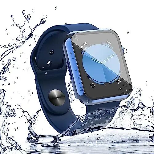 Misxi 2-Pack Waterproof Case for 40mm Apple Watch SE3/SE2/SE/Series 6/5/4 | Cover with 9H Tempered Glass Screen Protector for SE 3/SE 2/SE/Series6/5/4, Anti-Scratch, 1 Blue + 1 Transparent - MISXI