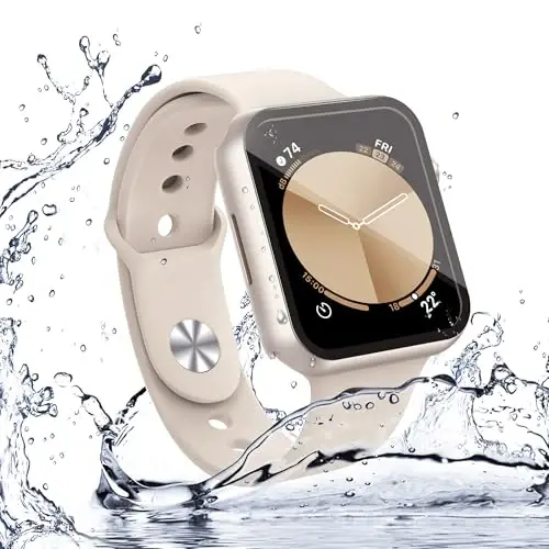 Misxi [2 Pack] Waterproof Anti-Scratch Case with Button for Apple Watch SE 3 (2025) SE 2 SE Series 6 Series 5 Series 4 44mm, Hard PC Cover with Tempered Glass Screen Protector for iWatch, Starlight - 5