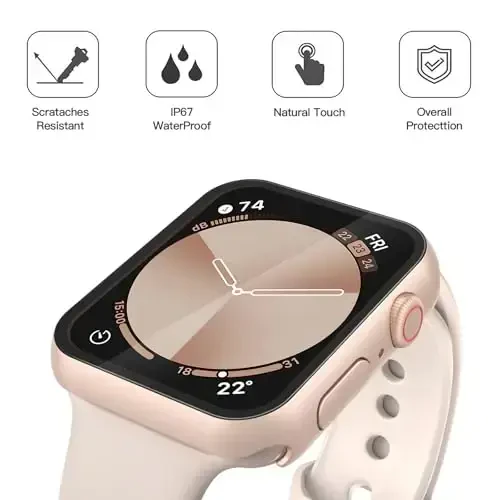 Misxi [2 Pack] Waterproof Hard Case with Tempered Glass Compatible with Apple Watch SE 3 (2025) SE 2 SE Series 6 Series 5 Series 4 44mm, Cover for iWatch Screen Protector, 1 Rose Gold + 1 Transparent - 4