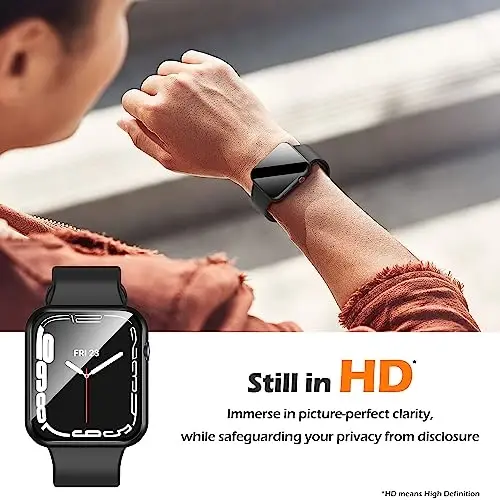Misxi 2 Pack All-around Privacy PC HD Case with Button for Apple Watch Series 9 (2023) Series 8 Series 7 41mm, Shockproof Cover with Anti-Spy Tempered Glass Screen Protector for iWatch, Black - 6