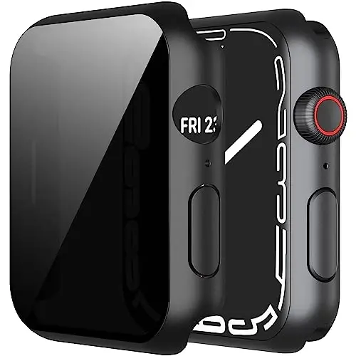 Misxi 2 Pack All-around Privacy PC HD Case with Button for Apple Watch Series 9 (2023) Series 8 Series 7 41mm, Shockproof Cover with Anti-Spy Tempered Glass Screen Protector for iWatch, Black - 1