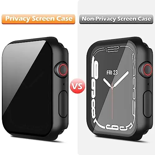 Misxi 2 Pack All-around Privacy PC HD Case with Button for Apple Watch Series 9 (2023) Series 8 Series 7 41mm, Shockproof Cover with Anti-Spy Tempered Glass Screen Protector for iWatch, Black - 3