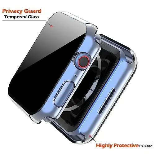 Misxi 2 Pack All-around Privacy PC HD Case with Button for Apple Watch Series 9 (2023) Series 8 Series 7 45mm, Shockproof Cover with Anti-Spy Tempered Glass Screen Protector for iWatch, Transparent - 4