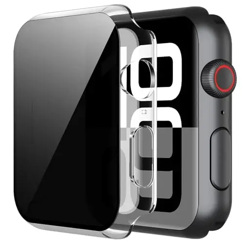 Misxi 2 Pack All-around Protective Privacy PC HD Case for Apple Watch Series 11 (2025) Series 10 42mm, Shockproof Ultra-Thin Cover with Anti-Spy Tempered Glass Screen Protector for iWatch, Transparent - 1