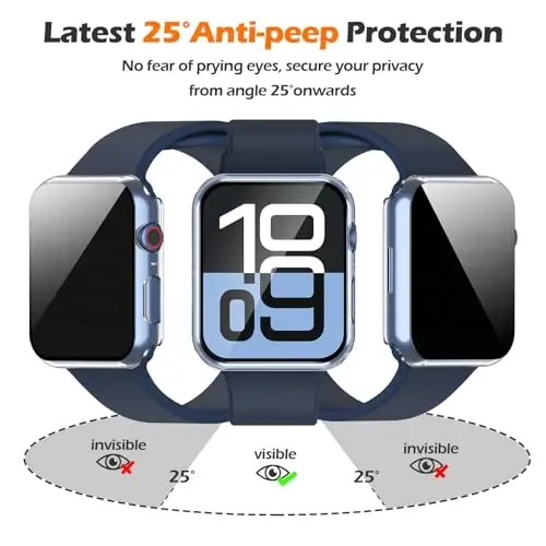 Misxi 2 Pack All-around Protective Privacy PC HD Case for Apple Watch Series 11 (2025) Series 10 42mm, Shockproof Ultra-Thin Cover with Anti-Spy Tempered Glass Screen Protector for iWatch, Transparent - MISXI (1)