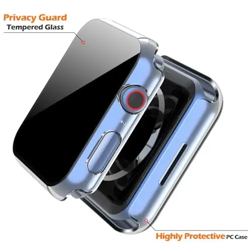 Misxi 2 Pack All-around Protective Privacy PC HD Case for Apple Watch Series 11 (2025) Series 10 42mm, Shockproof Ultra-Thin Cover with Anti-Spy Tempered Glass Screen Protector for iWatch, Transparent - 4