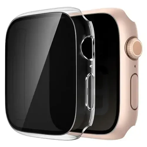 Misxi 2 Pack All-around Protective Privacy PC HD Case for Apple Watch Series 11 (2025) Series 10 46mm, Shockproof Ultra-Thin Cover with Anti-Spy Tempered Glass Screen Protector for iWatch, 1 Rose Gold + 1 Transparent - MISXI