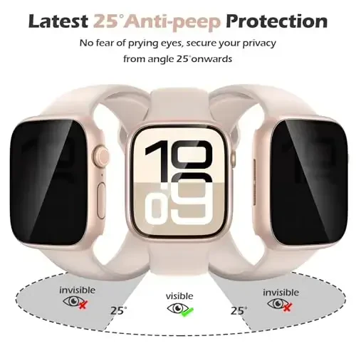 Misxi 2 Pack All-around Protective Privacy PC HD Case for Apple Watch Series 11 (2025) Series 10 46mm, Shockproof Ultra-Thin Cover with Anti-Spy Tempered Glass Screen Protector for iWatch, 1 Rose Gold + 1 Transparent - 3