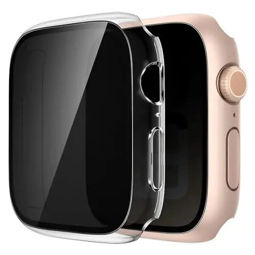 Misxi 2 Pack All-around Protective Privacy PC HD Case for Apple Watch Series 11 (2025) Series 10 46mm, Shockproof Ultra-Thin Cover with Anti-Spy Tempered Glass Screen Protector for iWatch, 1 Rose Gold + 1 Transparent - MISXI